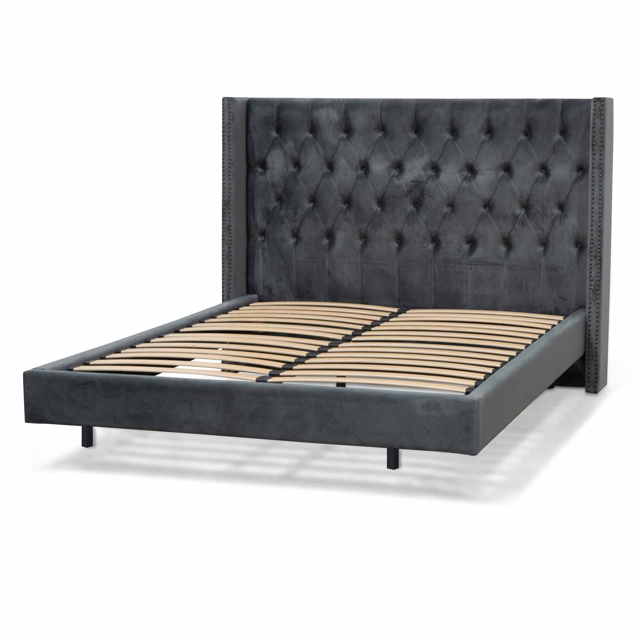 King Lazio Bed Frame - Charcoal Velvet