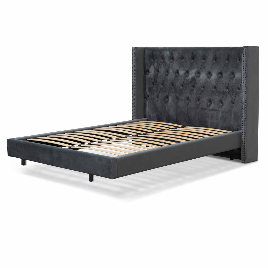 King Lazio Bed Frame - Charcoal Velvet