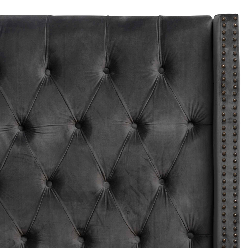 King Lazio Bed Frame - Charcoal Velvet