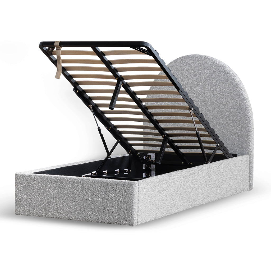 Single Sized Lazio Bed Frame - Cloudy Pepper Boucle with Storage