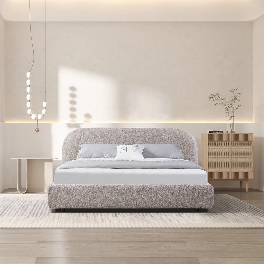 Queen Lazio Bed Frame - Olive Brown Boucle