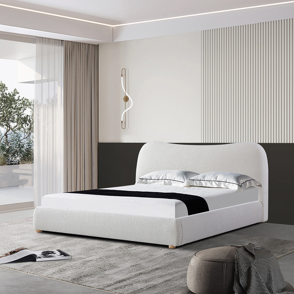 King Lazio Bed Frame - Cream White Boucle