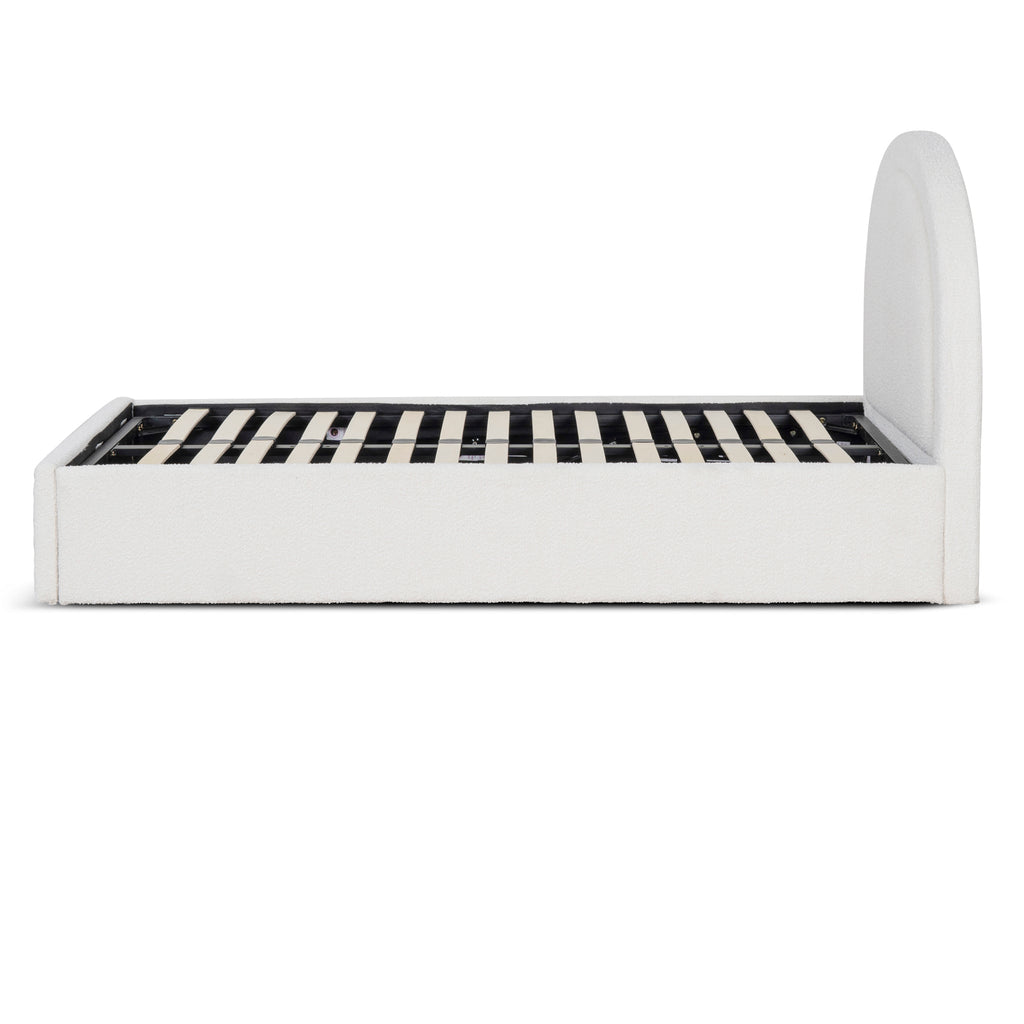 Single Sized Lazio Bed Frame - Antique White Boucle with Storage