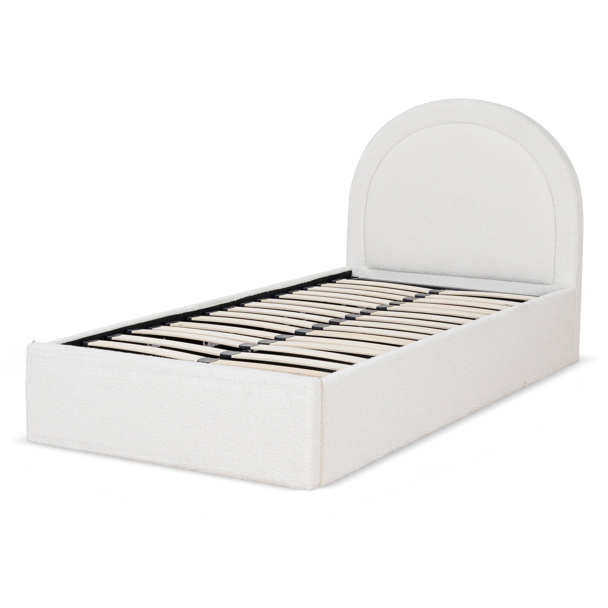 Single Sized Lazio Bed Frame - Antique White Boucle with Storage