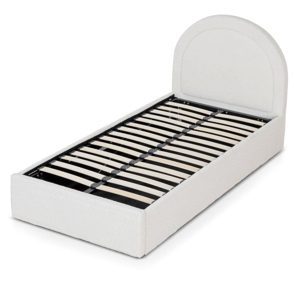 Single Sized Lazio Bed Frame - Antique White Boucle with Storage