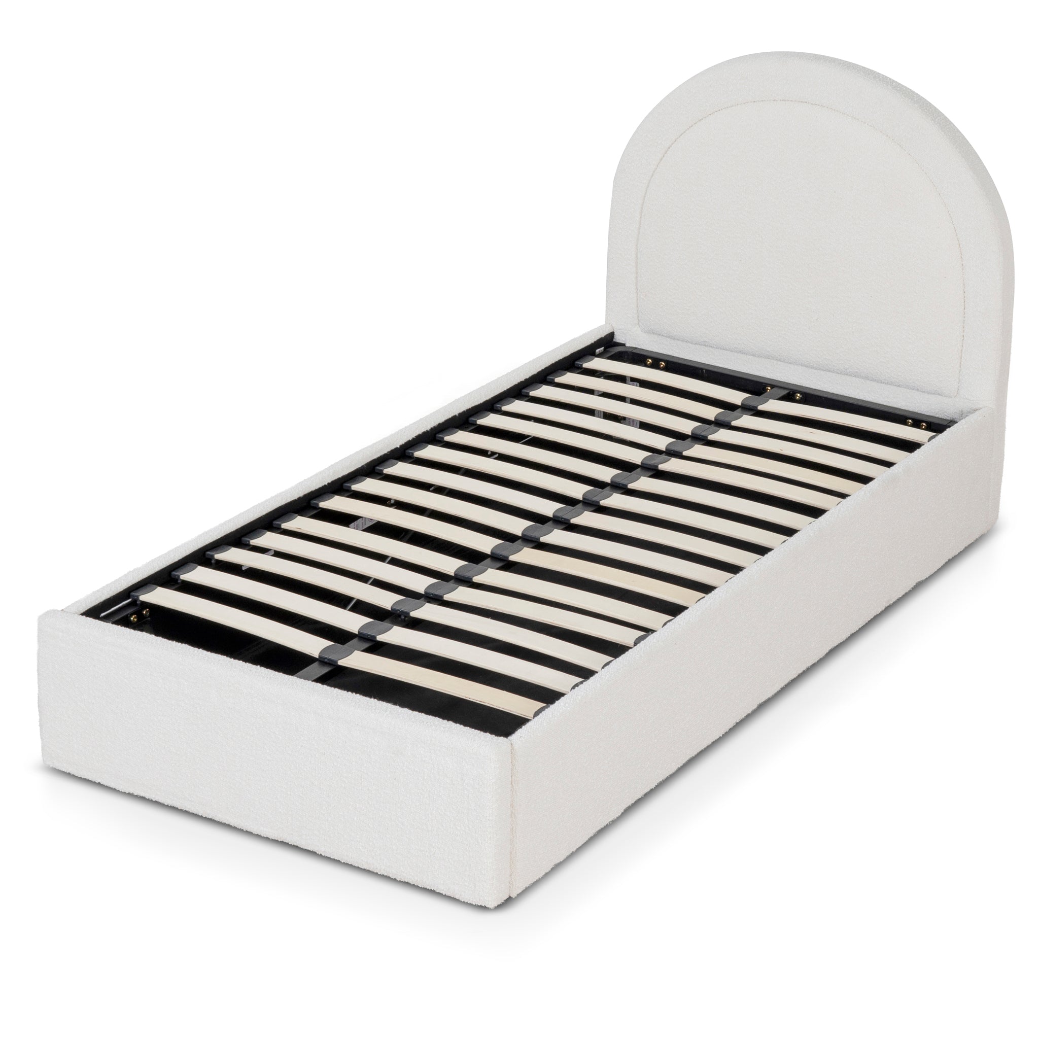Single Sized Lazio Bed Frame - Antique White Boucle with Storage