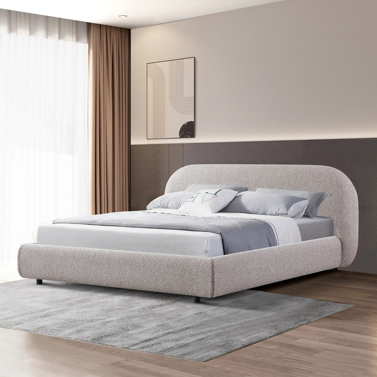Queen Lazio Bed Frame - Olive Brown Boucle