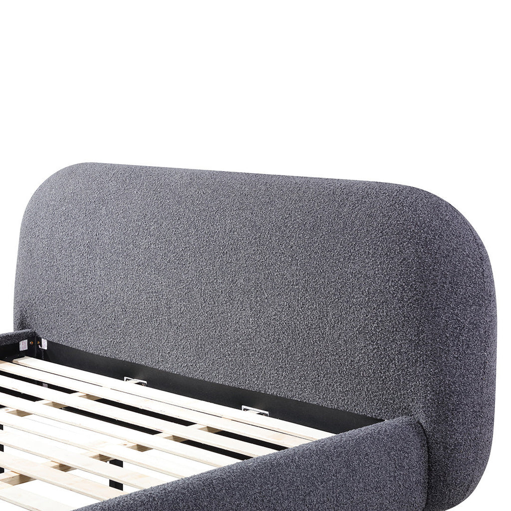 Queen Lazio Bed Frame - Charcoal Pepper Boucle