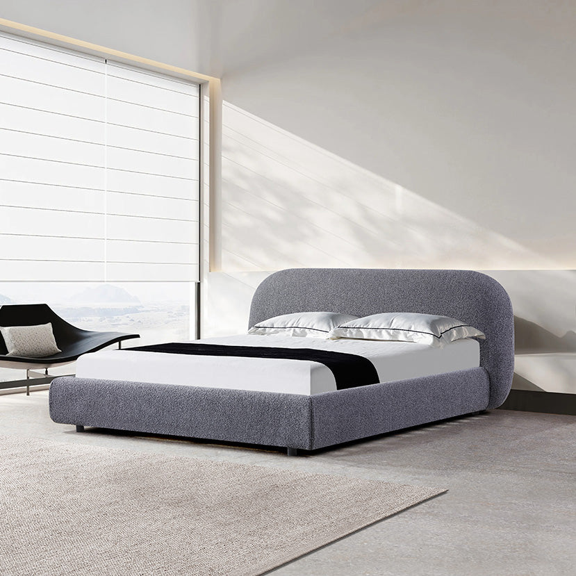 Queen Lazio Bed Frame - Charcoal Pepper Boucle