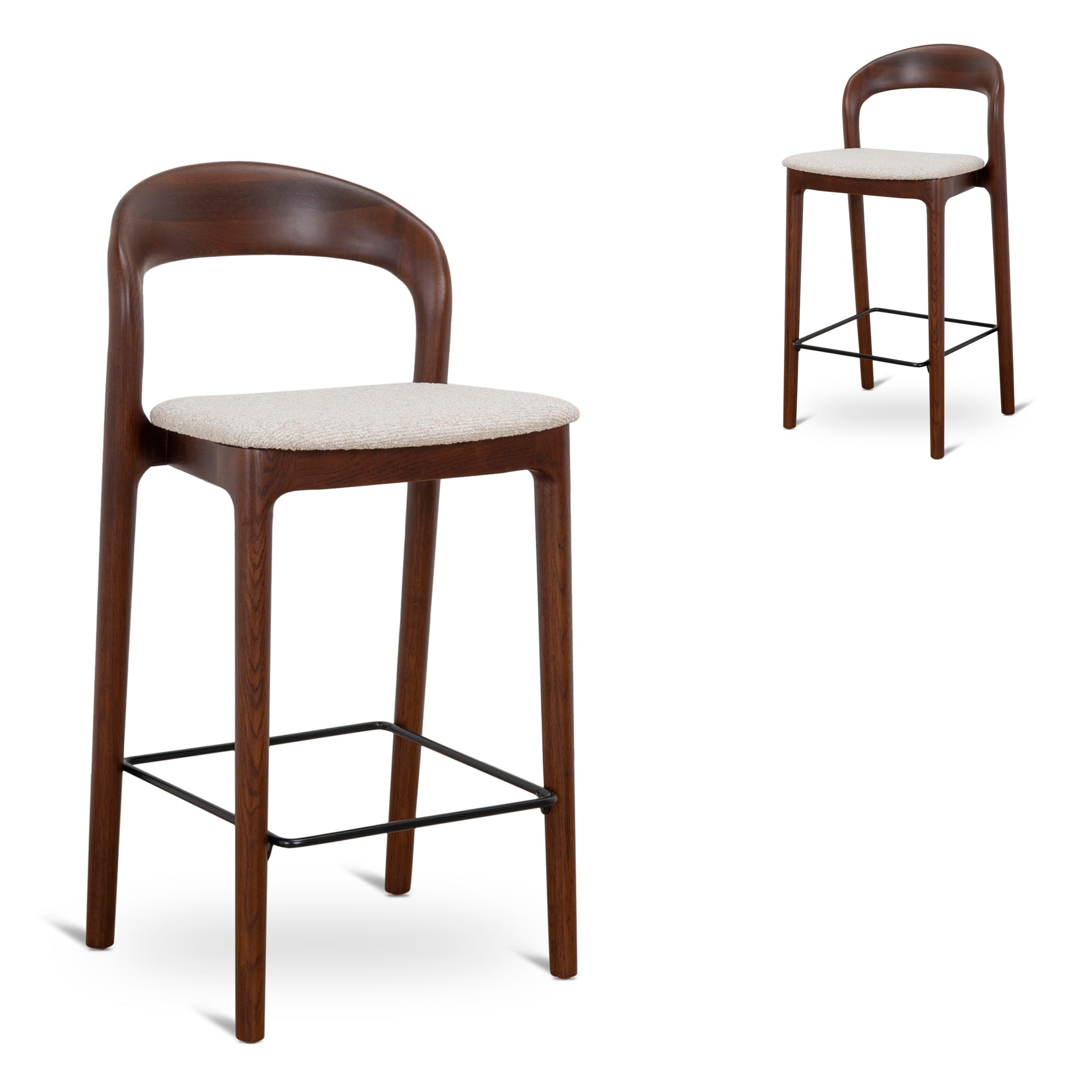 65cm Dark Brown Amalfi Bar Stool - Beige (Set of 2)