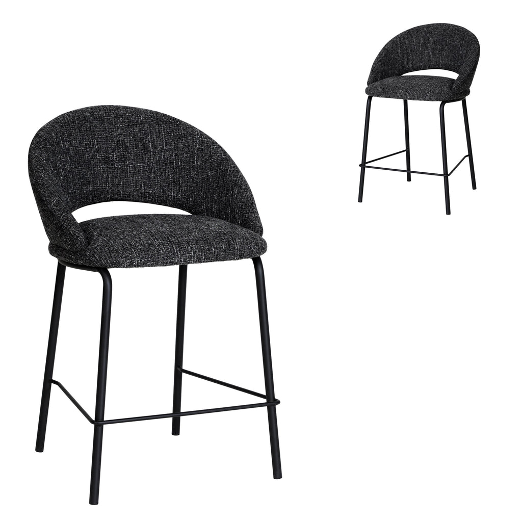 Black Amalfi Bar Stool - Field Charcoal (Set of 2)