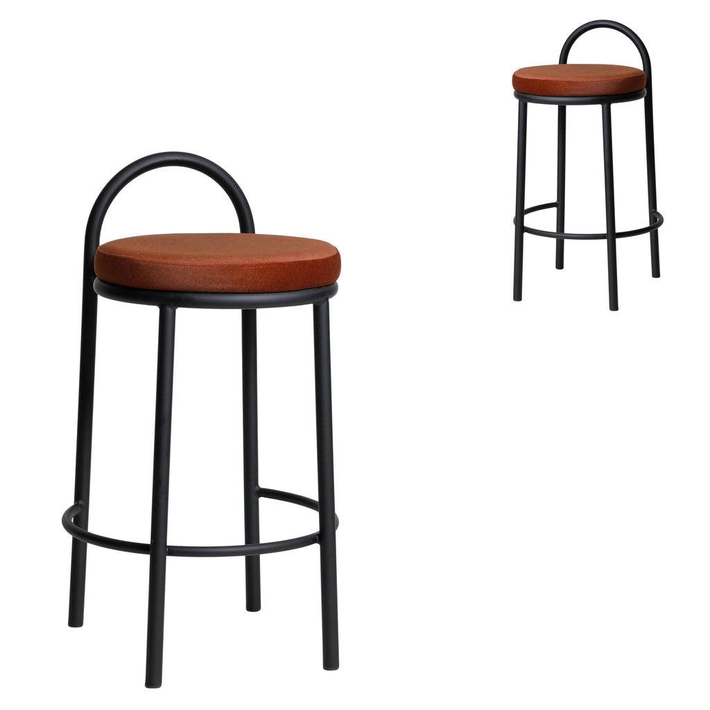 65cm Black Frame Amalfi Bar Stool - Burnt Brown (Set of 2)