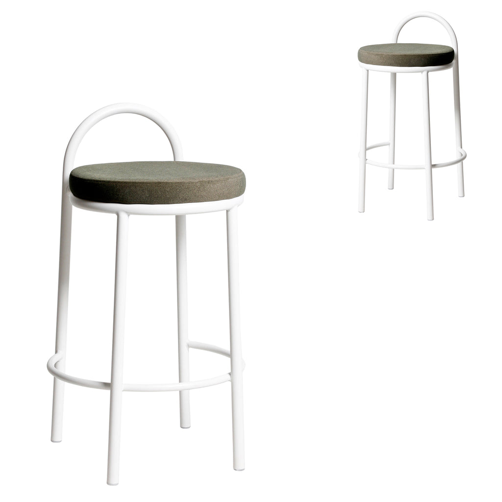 65cm White Frame Amalfi Bar Stool - Dark Moss Green (Set of 2)