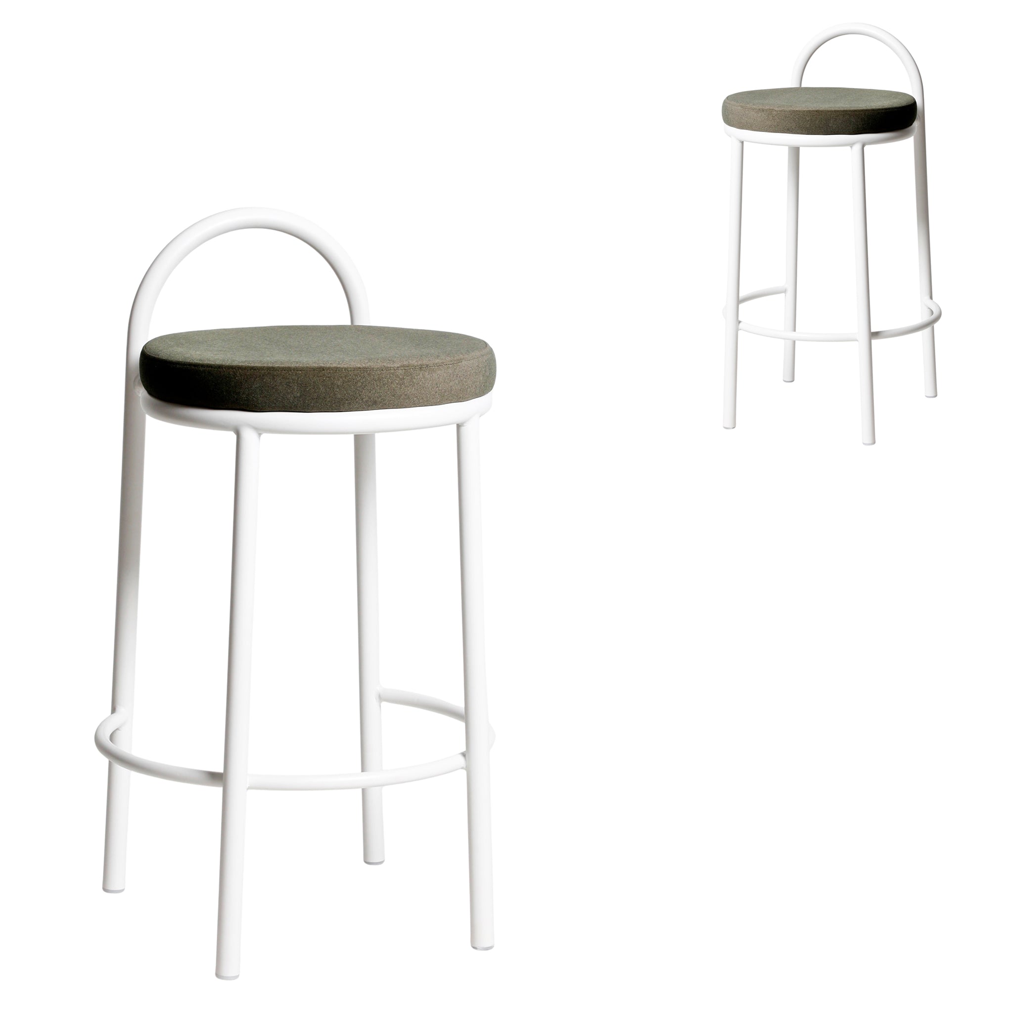 65cm White Frame Amalfi Bar Stool - Dark Moss Green (Set of 2)