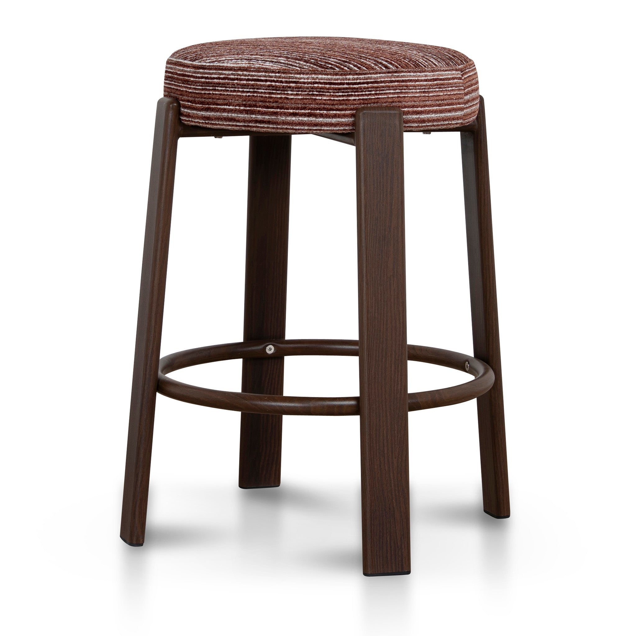 Walnut Barstool - Burgundy Stripe
