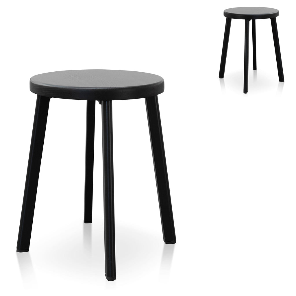 46cm Wooden Seat Amalfi Low Stool - Full Black (Set of 2)