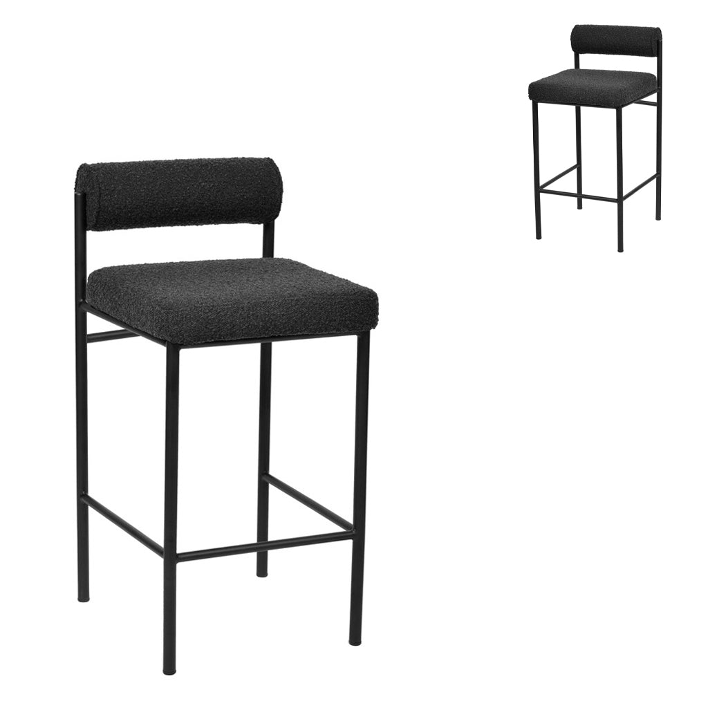 65cm Amalfi Bar Stool - Black Boucle (Set of 2)