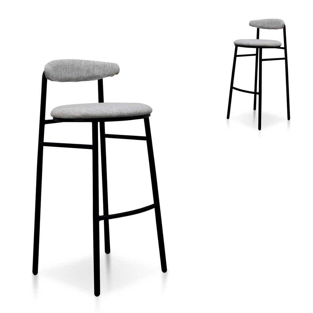 65cm Fabric Amalfi Bar Stool - Silver Grey and Black Legs (Set of 2)