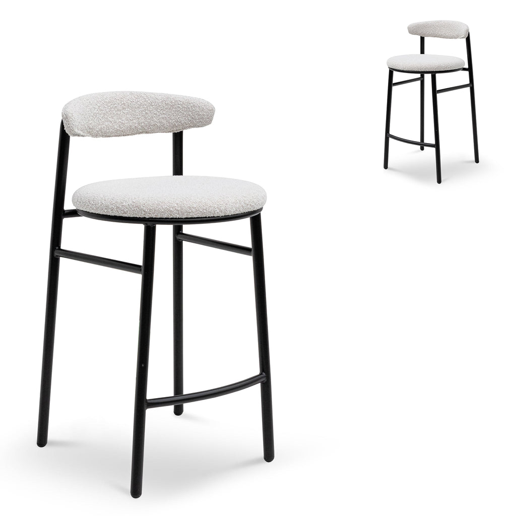 65cm Amalfi Bar Stool - Moon White Boucle and Black Legs (Set of 2)
