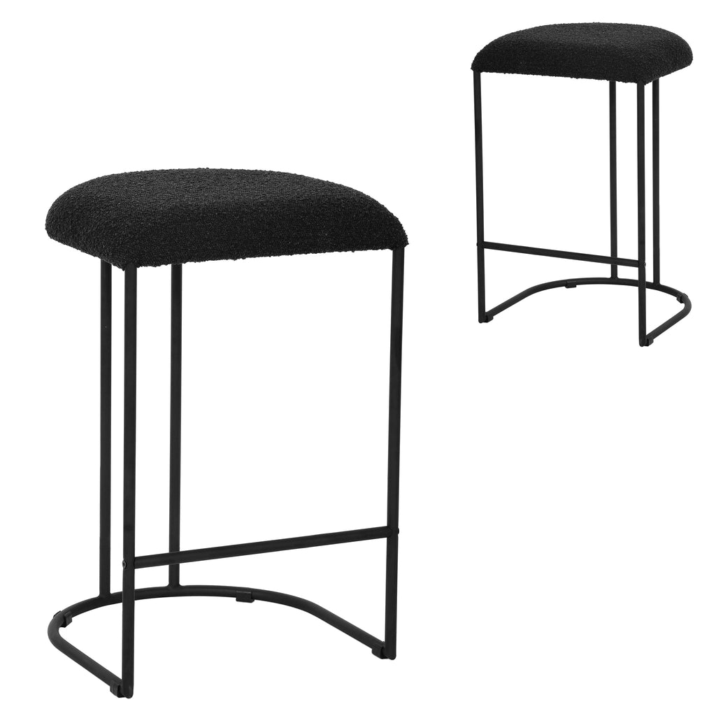 65cm Amalfi Bar Stool - Black Boucle (Set of 2)