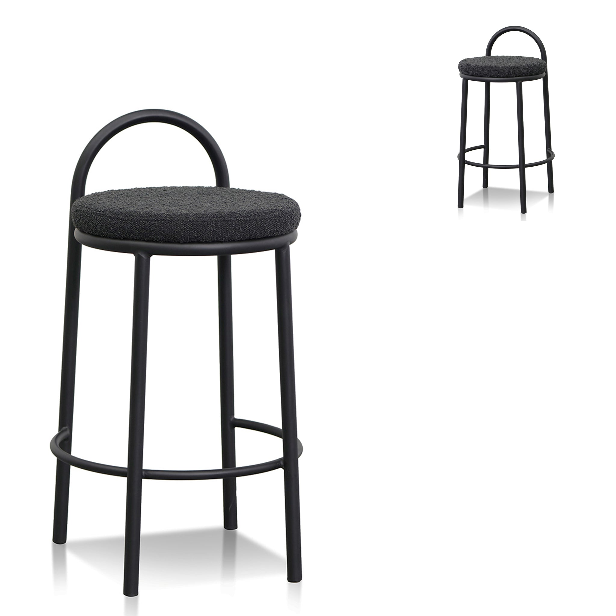 65cm Amalfi Bar Stool - Black Boucle (Set of 2)