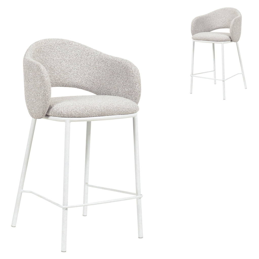 65cm White Amalfi Bar Stool - Clay Grey (Set of 2)