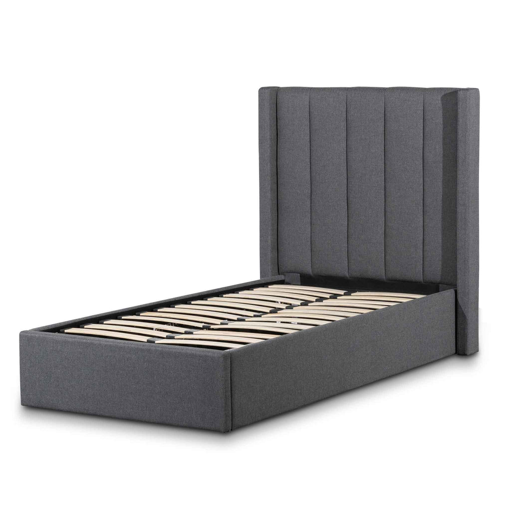 Fabric Single Lazio Bed Frame - Charcoal Grey with Storage