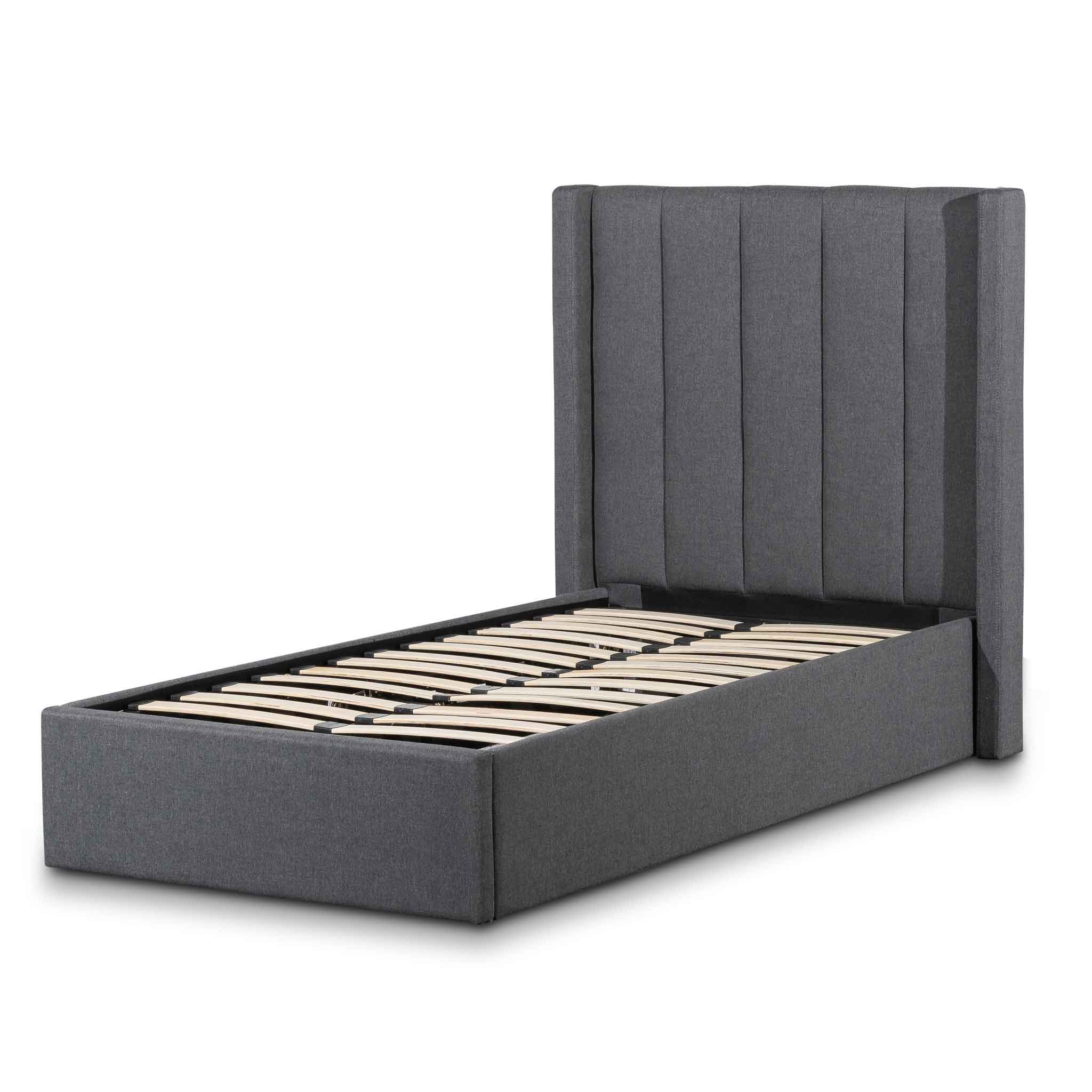 Fabric Single Lazio Bed Frame - Charcoal Grey with Storage