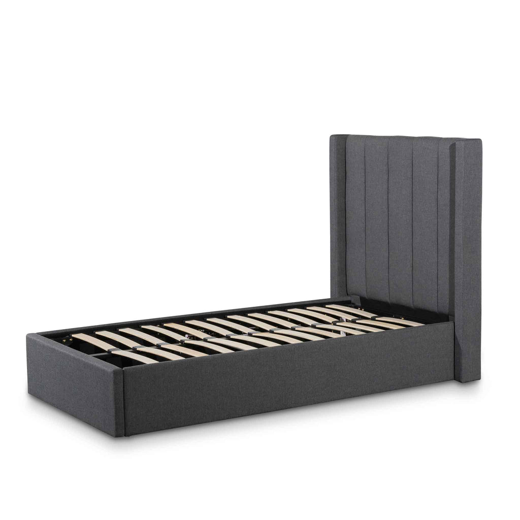 Fabric Single Lazio Bed Frame - Charcoal Grey with Storage