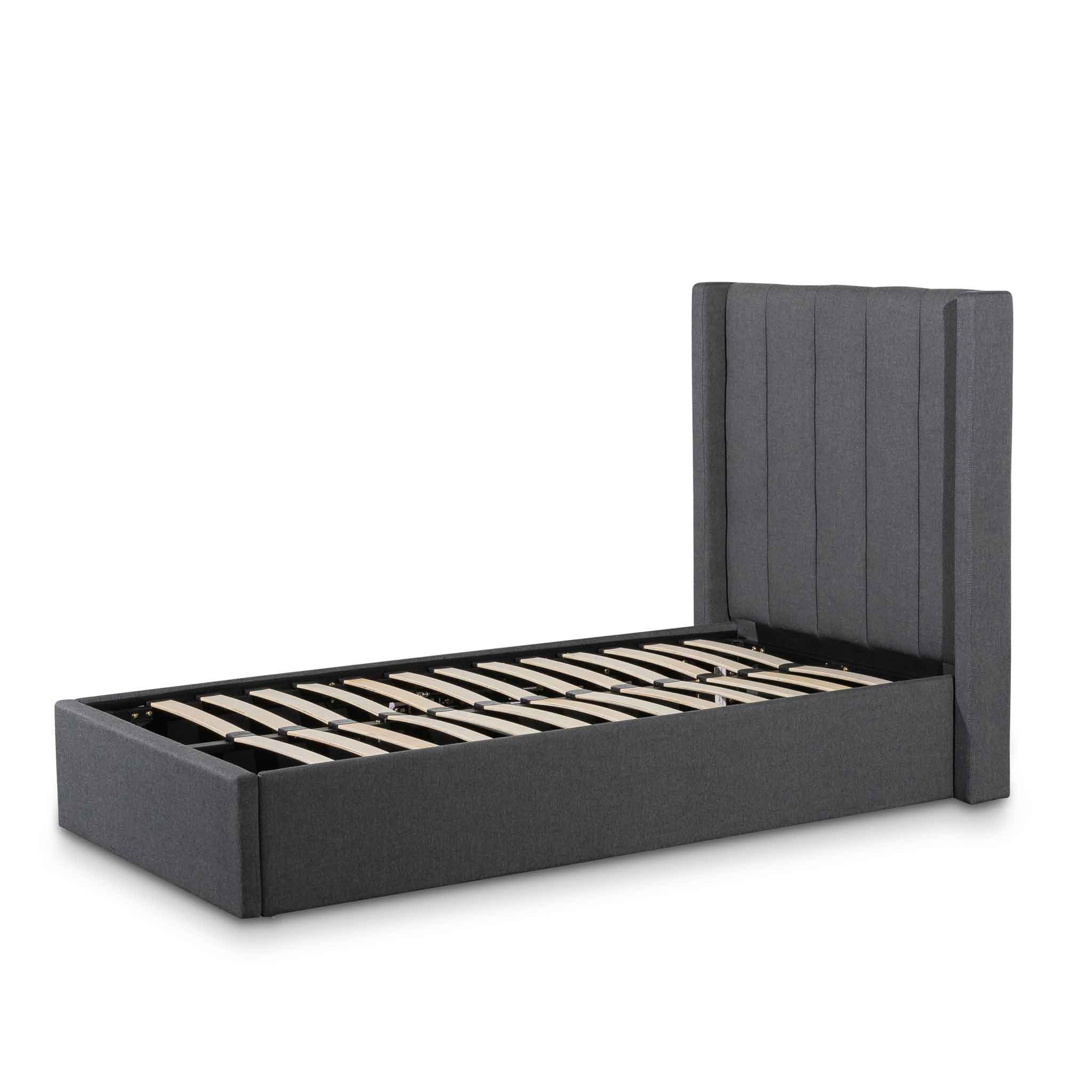 Fabric Single Lazio Bed Frame - Charcoal Grey with Storage