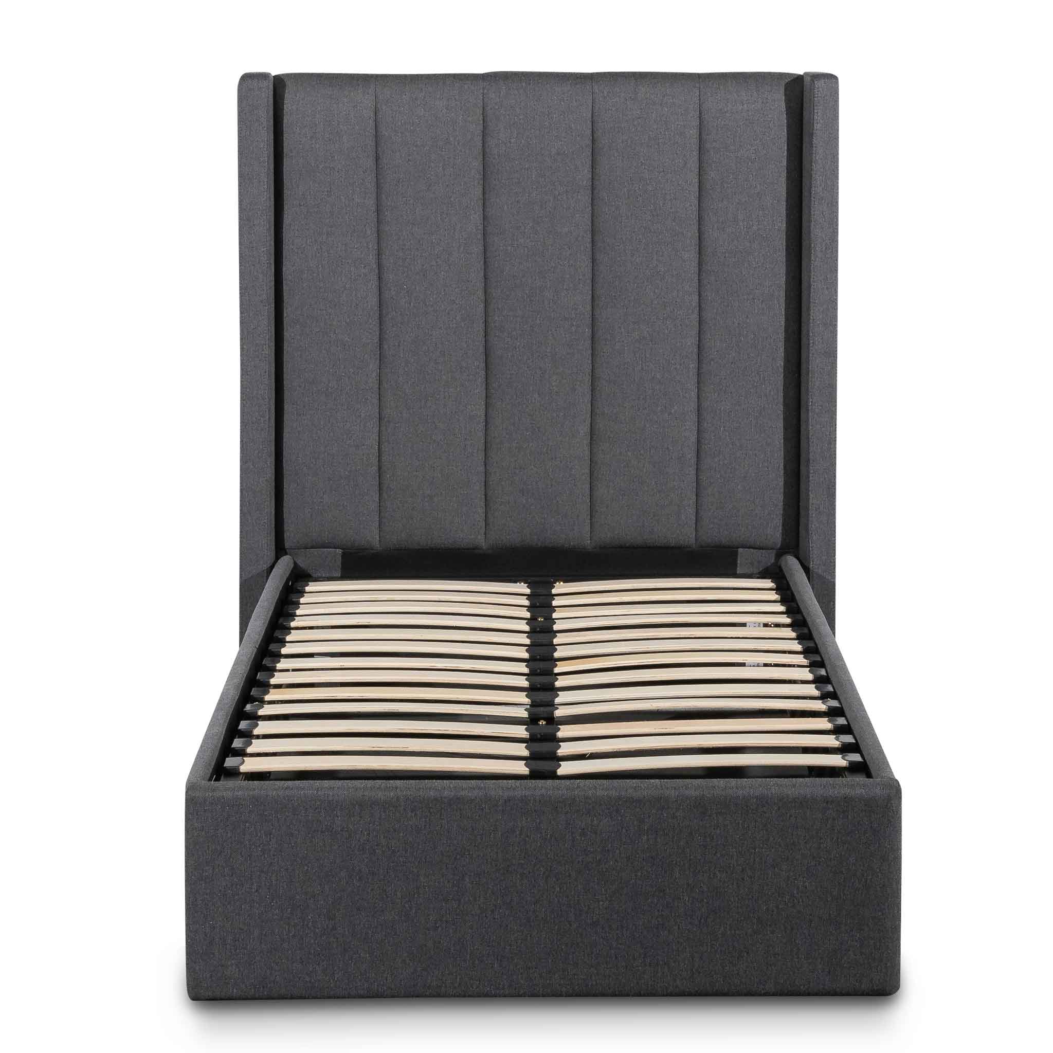 Fabric Single Lazio Bed Frame - Charcoal Grey with Storage