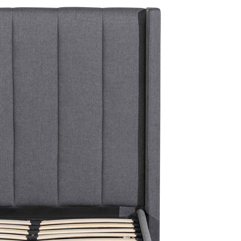 Fabric Single Lazio Bed Frame - Charcoal Grey with Storage