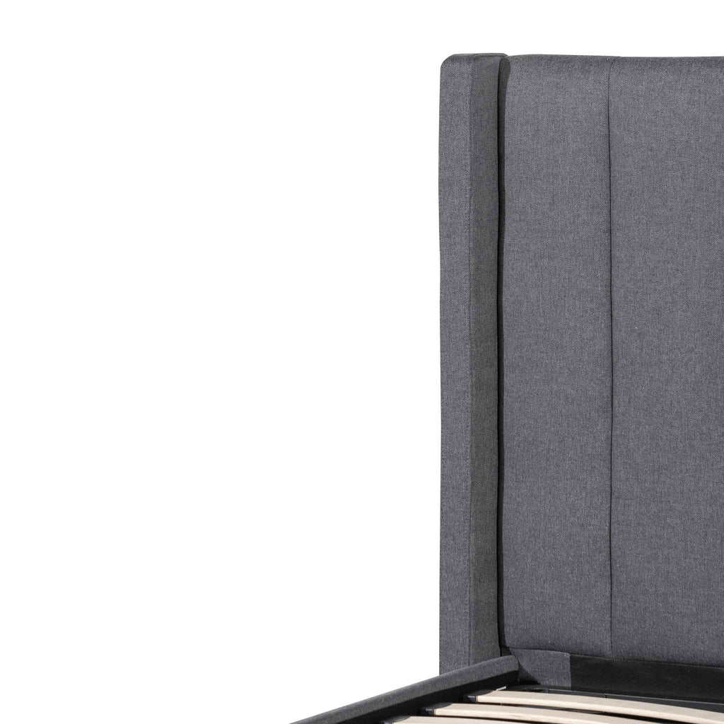 Fabric Single Lazio Bed Frame - Charcoal Grey with Storage
