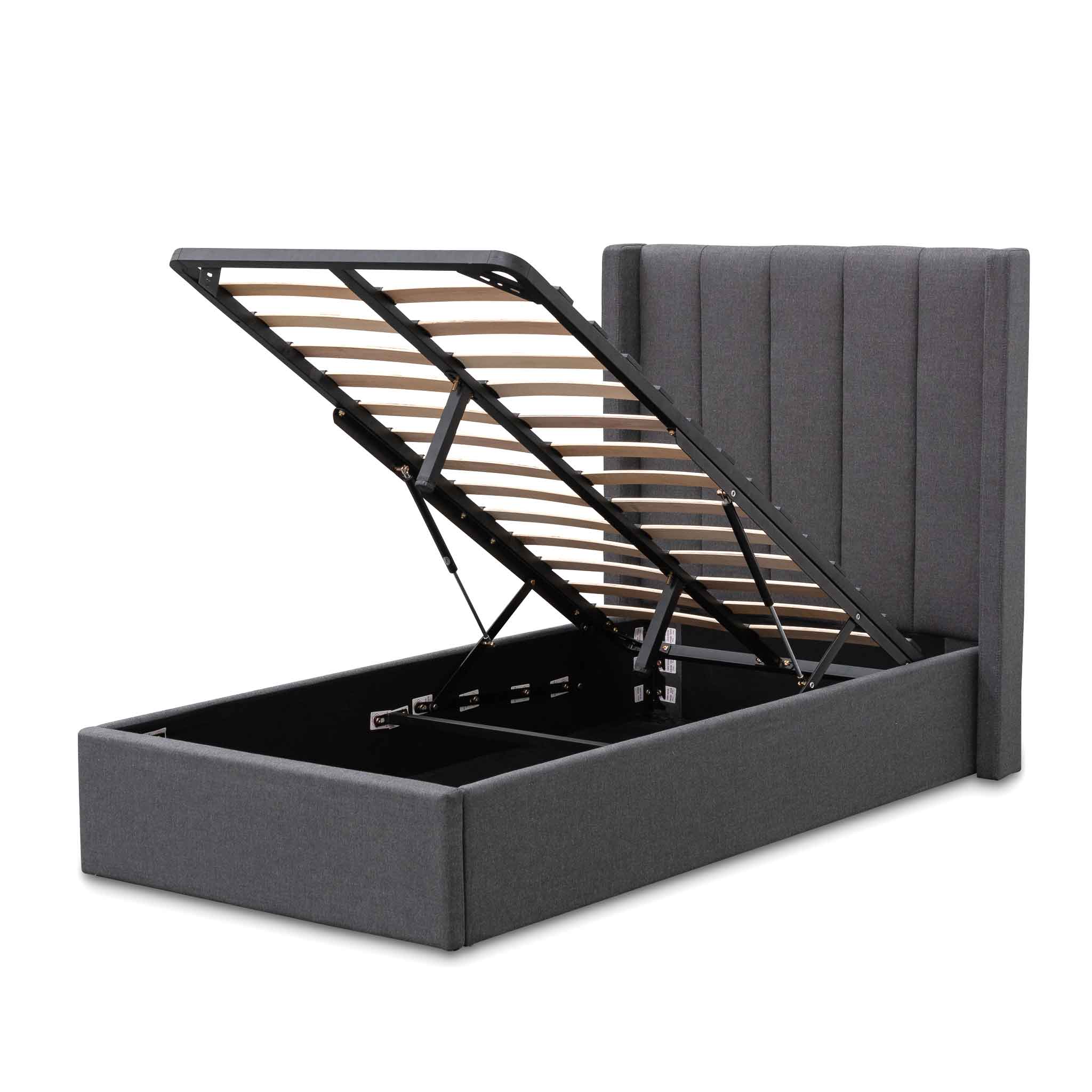 Fabric Single Lazio Bed Frame - Charcoal Grey with Storage