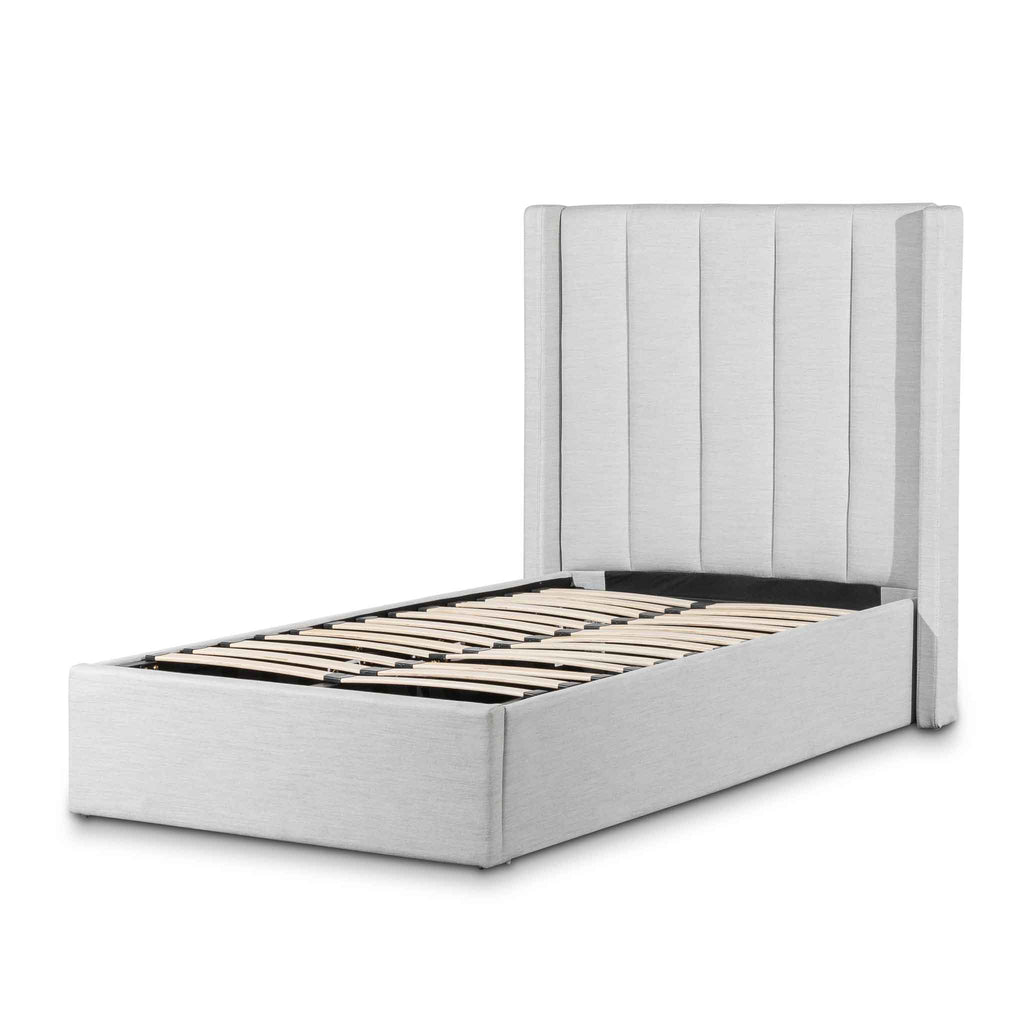 Fabric Single Lazio Bed Frame - Pearl Grey with Storage