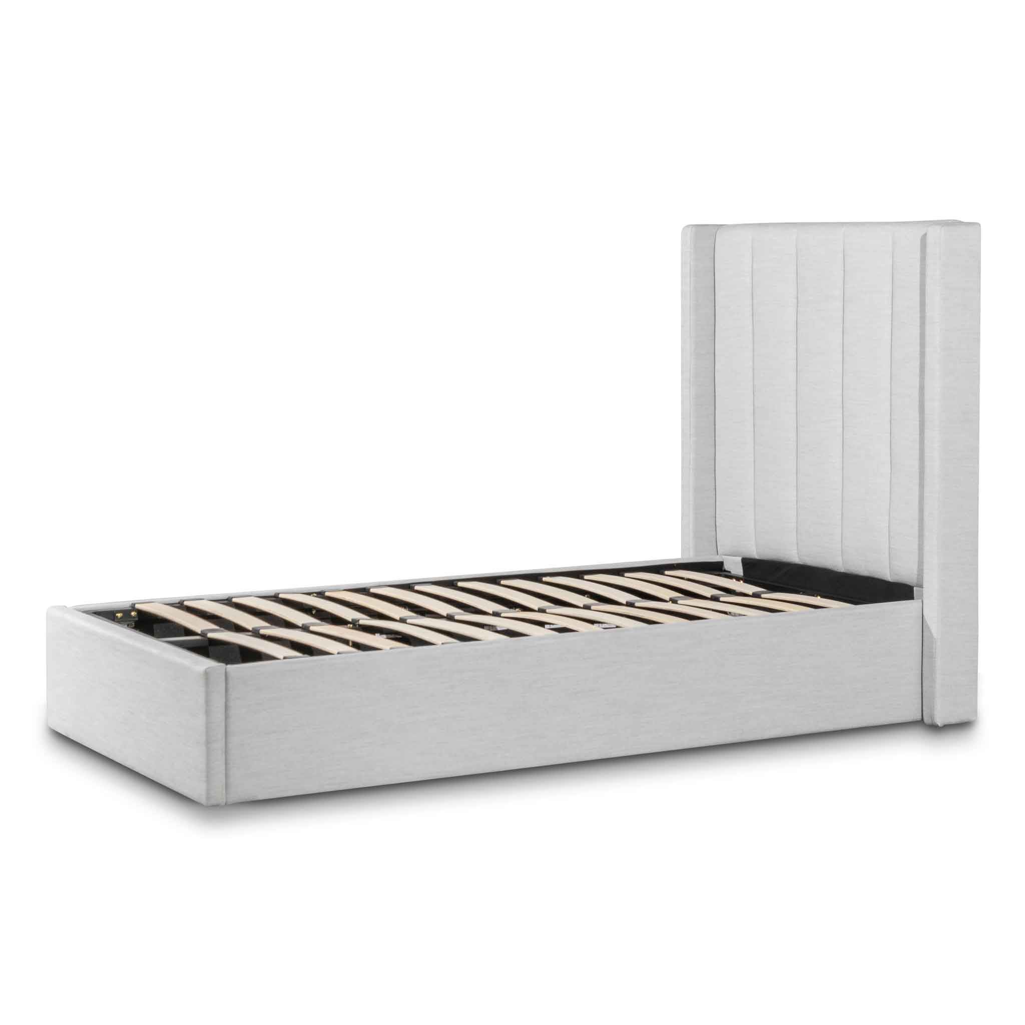 Fabric Single Lazio Bed Frame - Pearl Grey with Storage