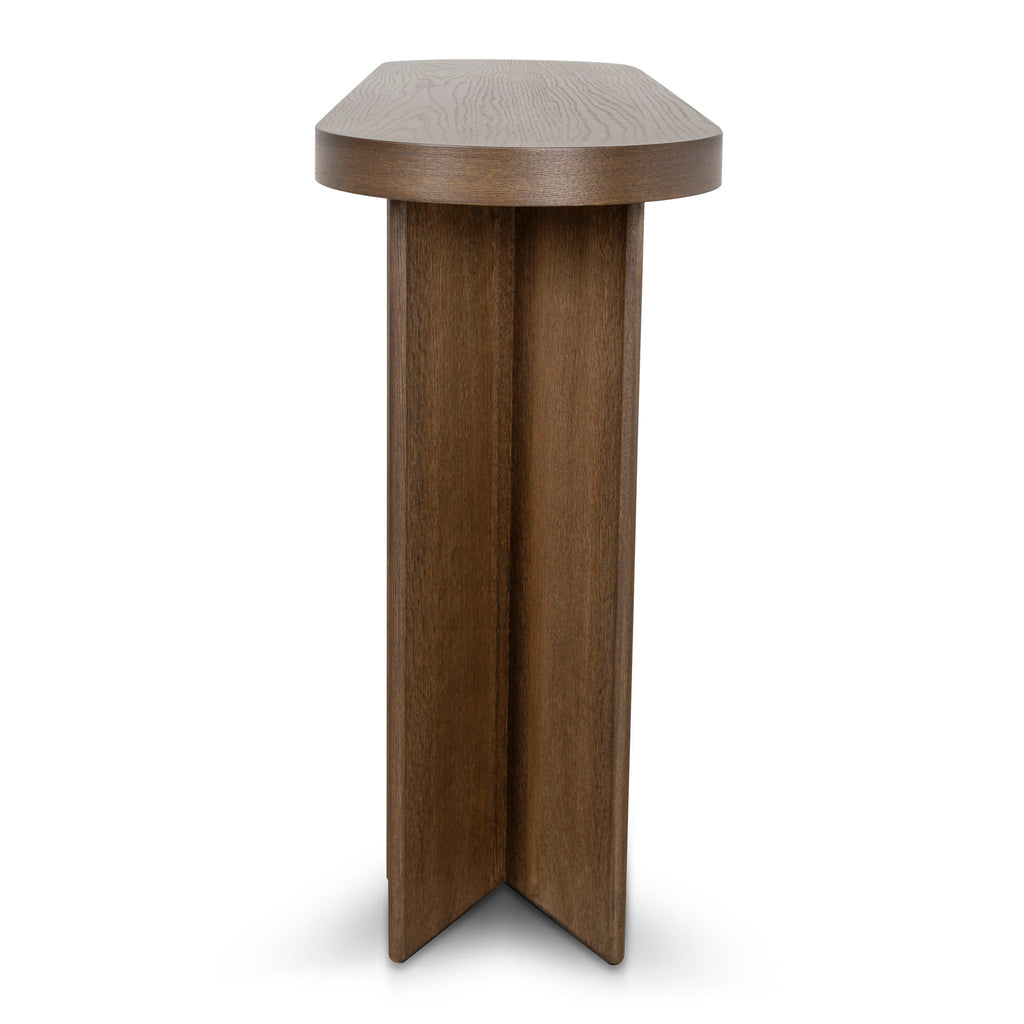 1.3m Pill Shape Ferrara Console Table - Caramel Oak