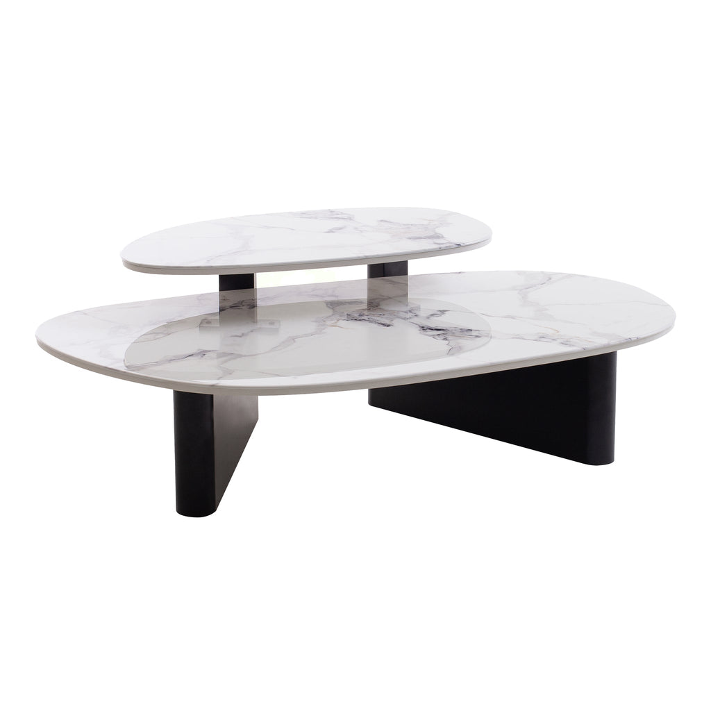 Marble Textured Glass Venezia Coffee Table - Black