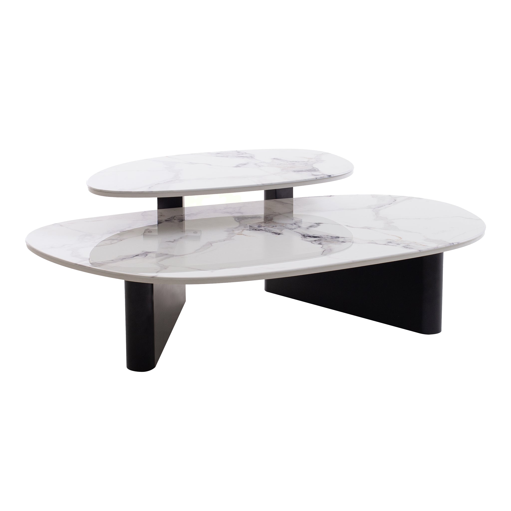 Marble Textured Glass Venezia Coffee Table - Black