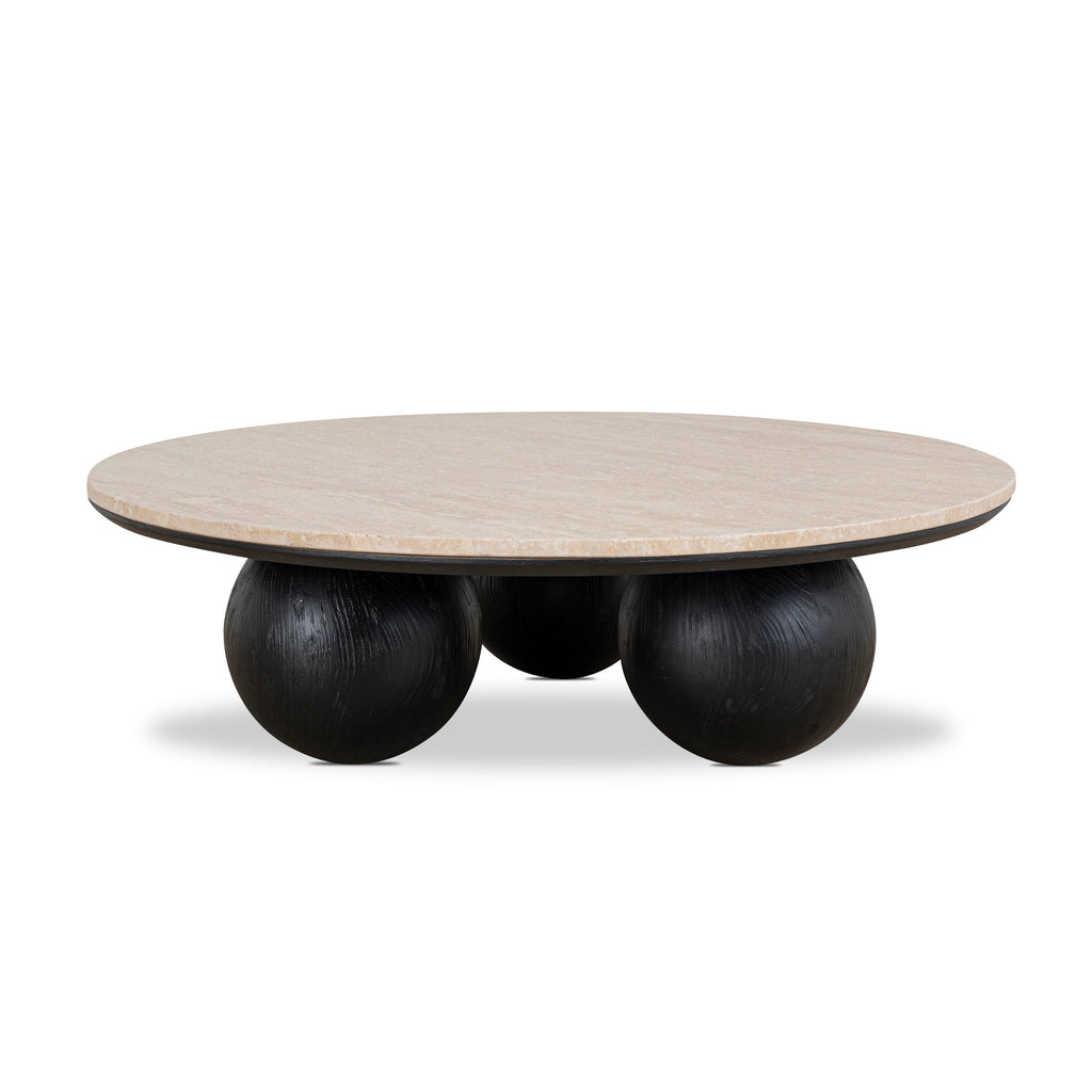 100cm Round Travertine Venezia Coffee Table - Black