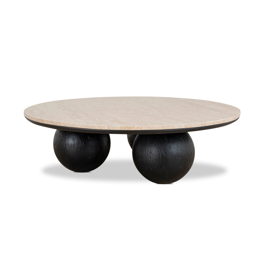 100cm Round Travertine Venezia Coffee Table - Black