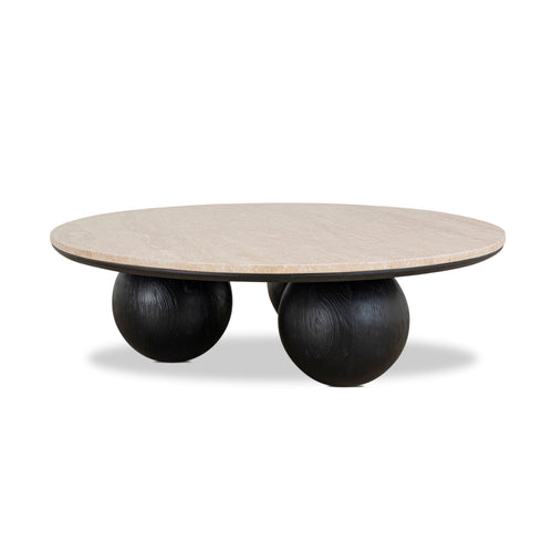 100cm Round Travertine Venezia Coffee Table - Black
