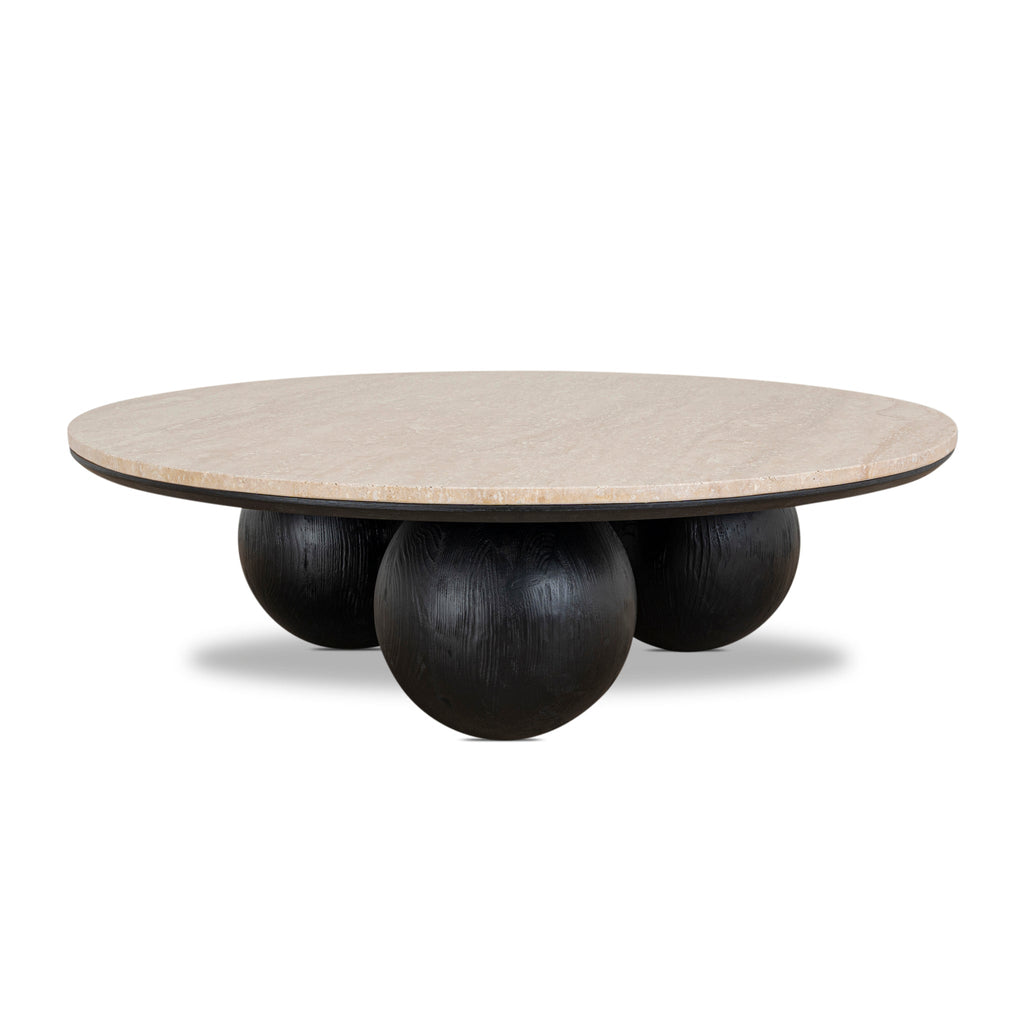 100cm Round Travertine Venezia Coffee Table - Black