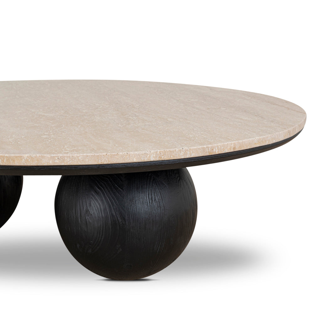 100cm Round Travertine Venezia Coffee Table - Black