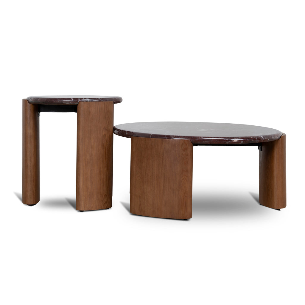 Nested Rosso Levanto Marble Venezia Coffee Table - Walnut