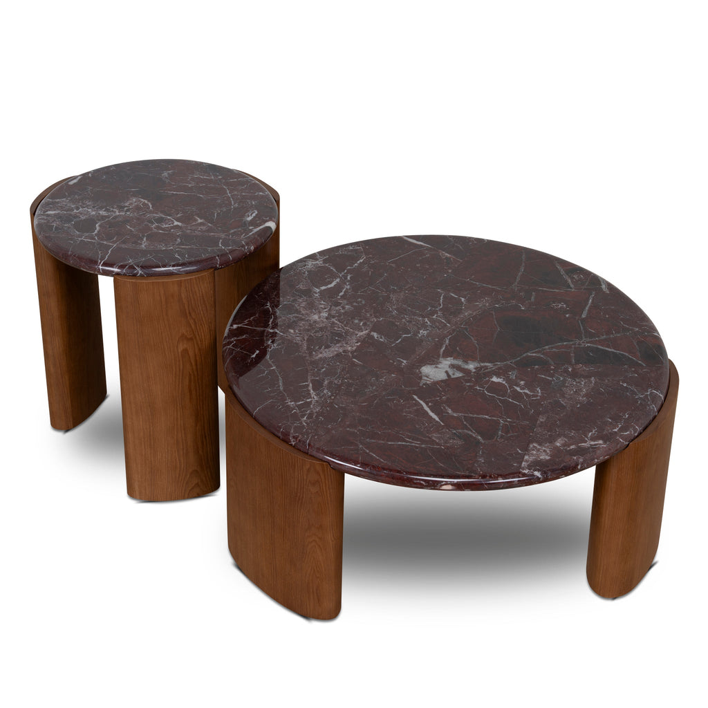 Nested Rosso Levanto Marble Venezia Coffee Table - Walnut