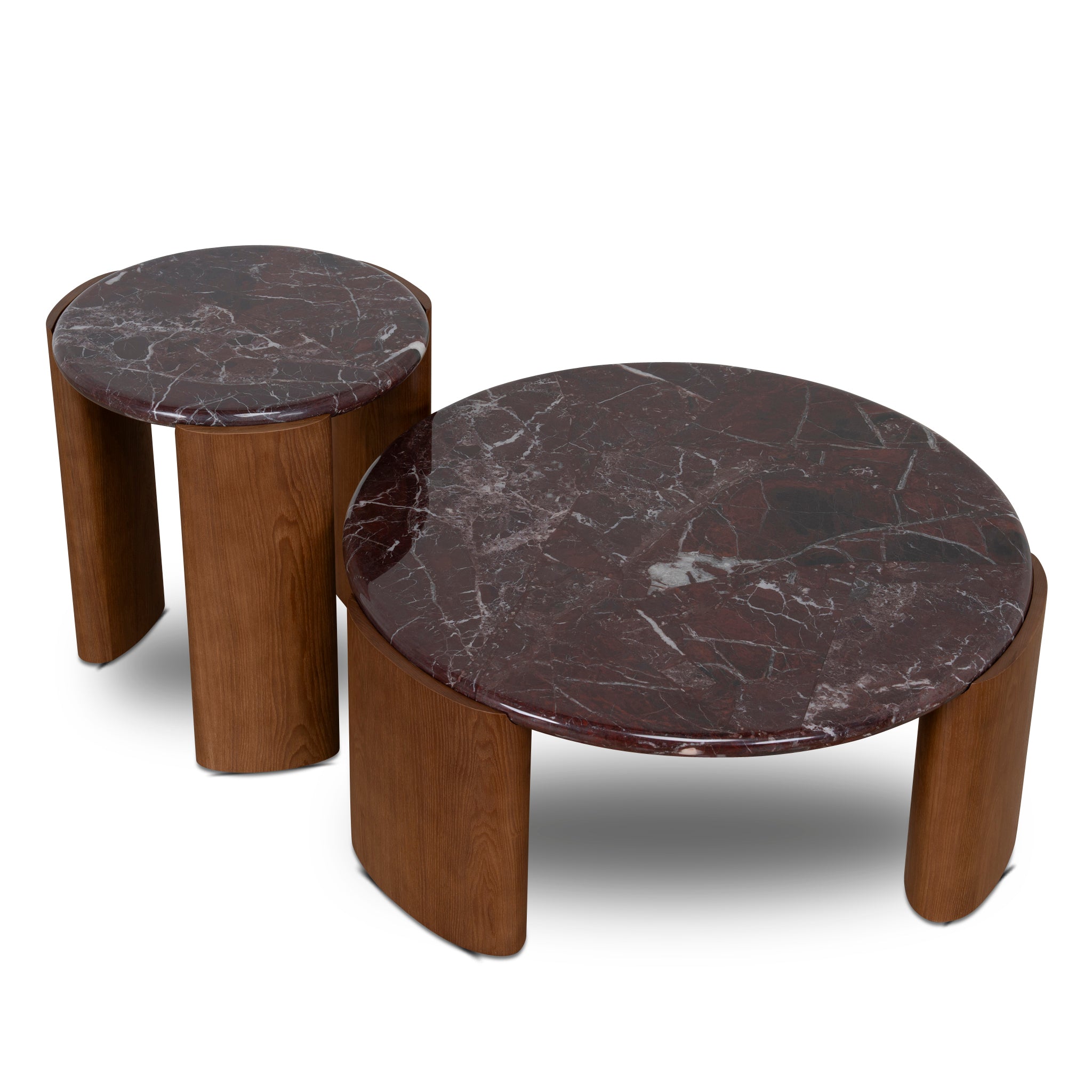 Nested Rosso Levanto Marble Venezia Coffee Table - Walnut
