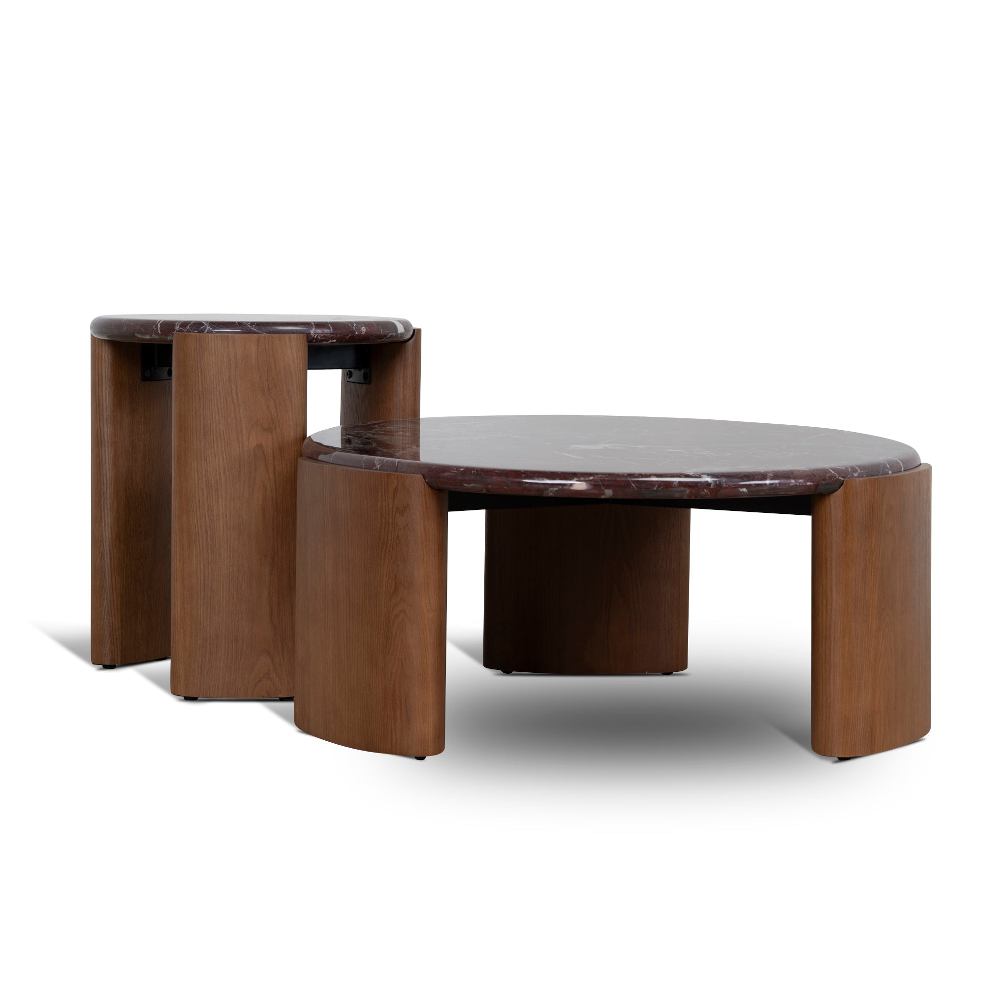 Nested Rosso Levanto Marble Venezia Coffee Table - Walnut