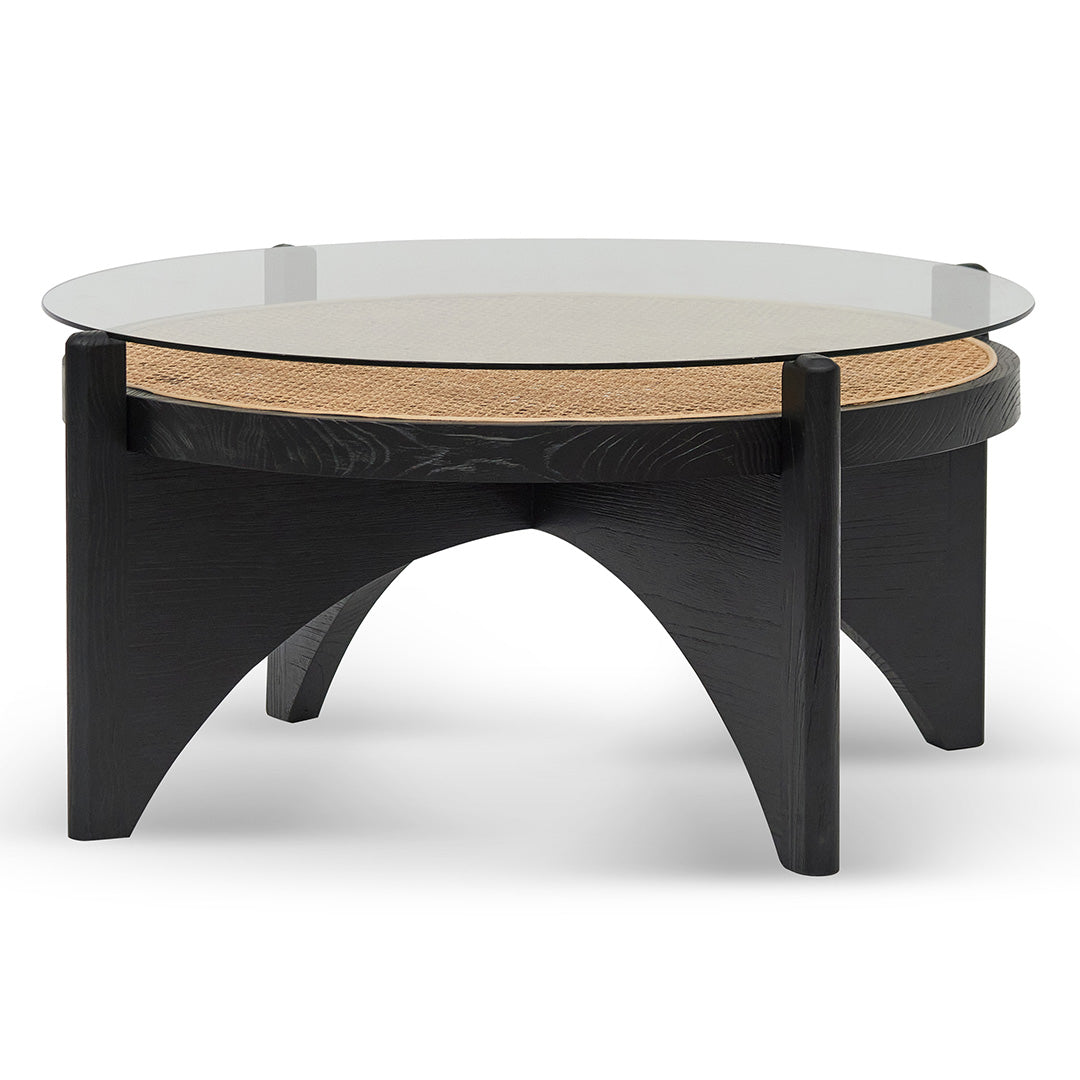 96cm Round Glass Venezia Coffee Table - Black