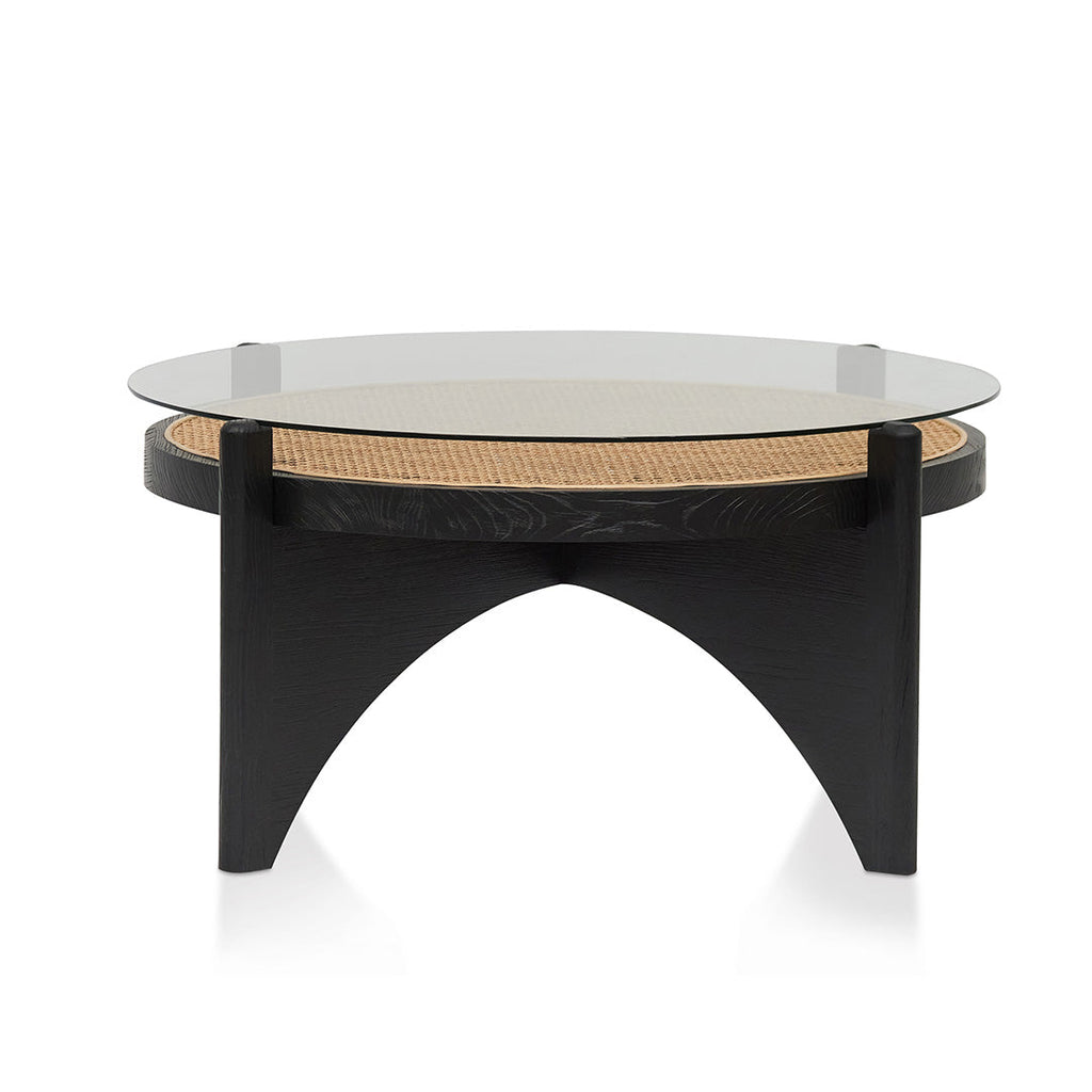 96cm Round Glass Venezia Coffee Table - Black